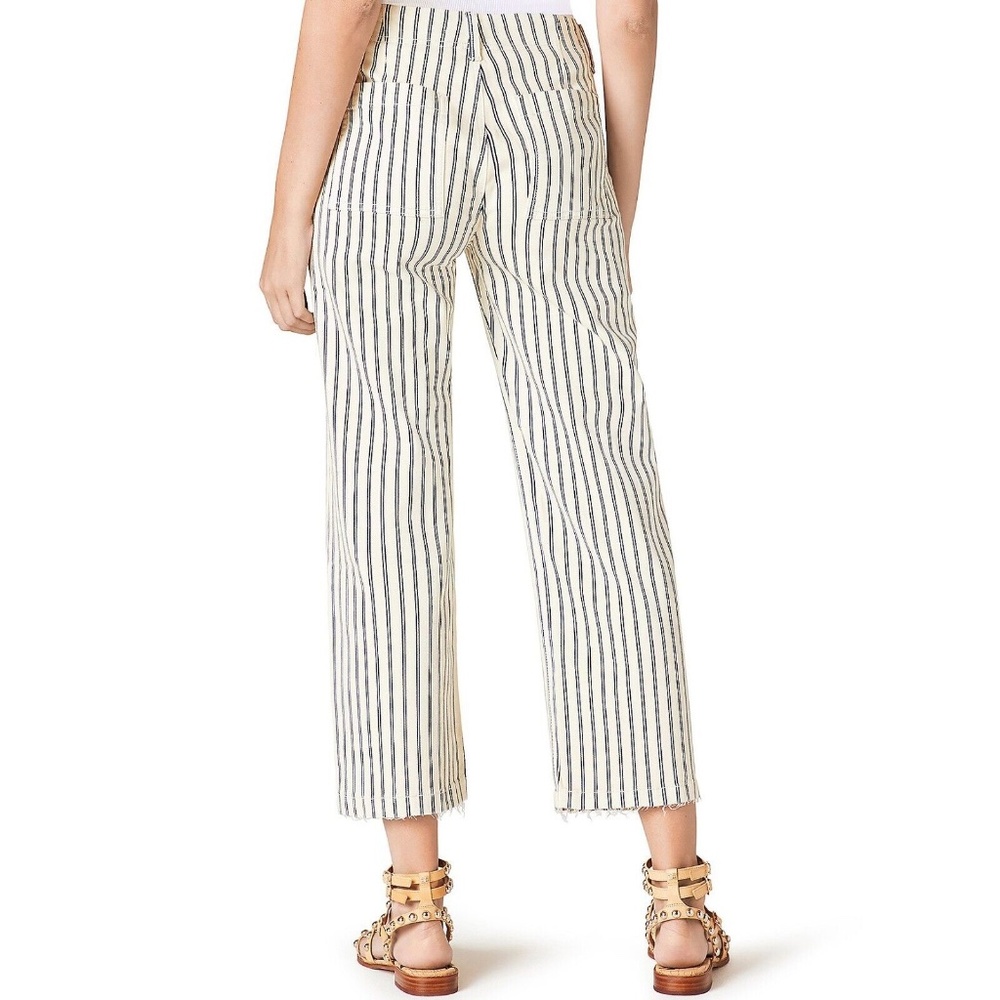 New Sam Edelman Striped Wide Leg Cropped Pants Chelsea Cream Indigo Size 27 / 4 - Picture 3 of 16